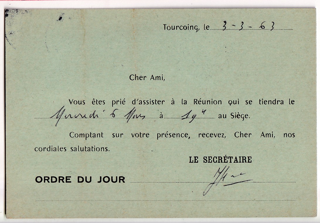 1 N°1370 SEUL SUR CARTE IMPRIME DE TOURCOING NORD POUR TOURCOING