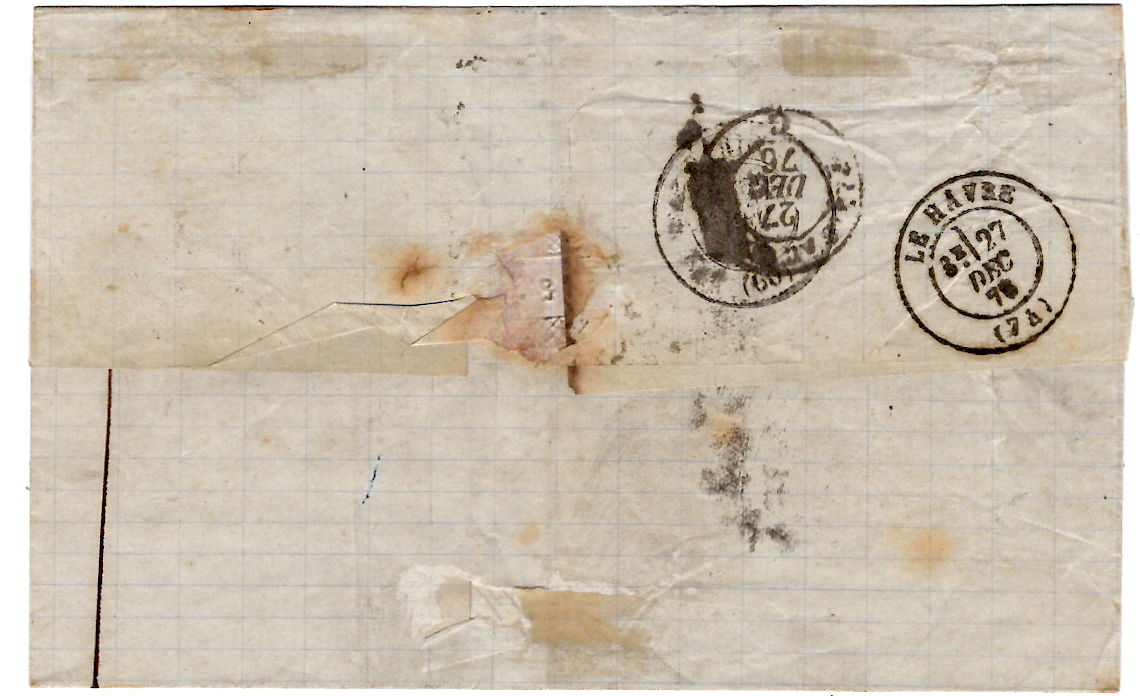 1 COLONIES CERES 30C+10C LETTRE LOSANGE MQE MARTINIQUE ST PIERRE 10 DEC 1876
