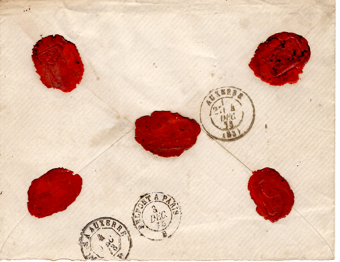 1 N°60 PAIRE + 1 LETTRE REC GC 978 TYPE 17 CHAUMONT EN BASSIGNY  3 DEC 1873 (50)