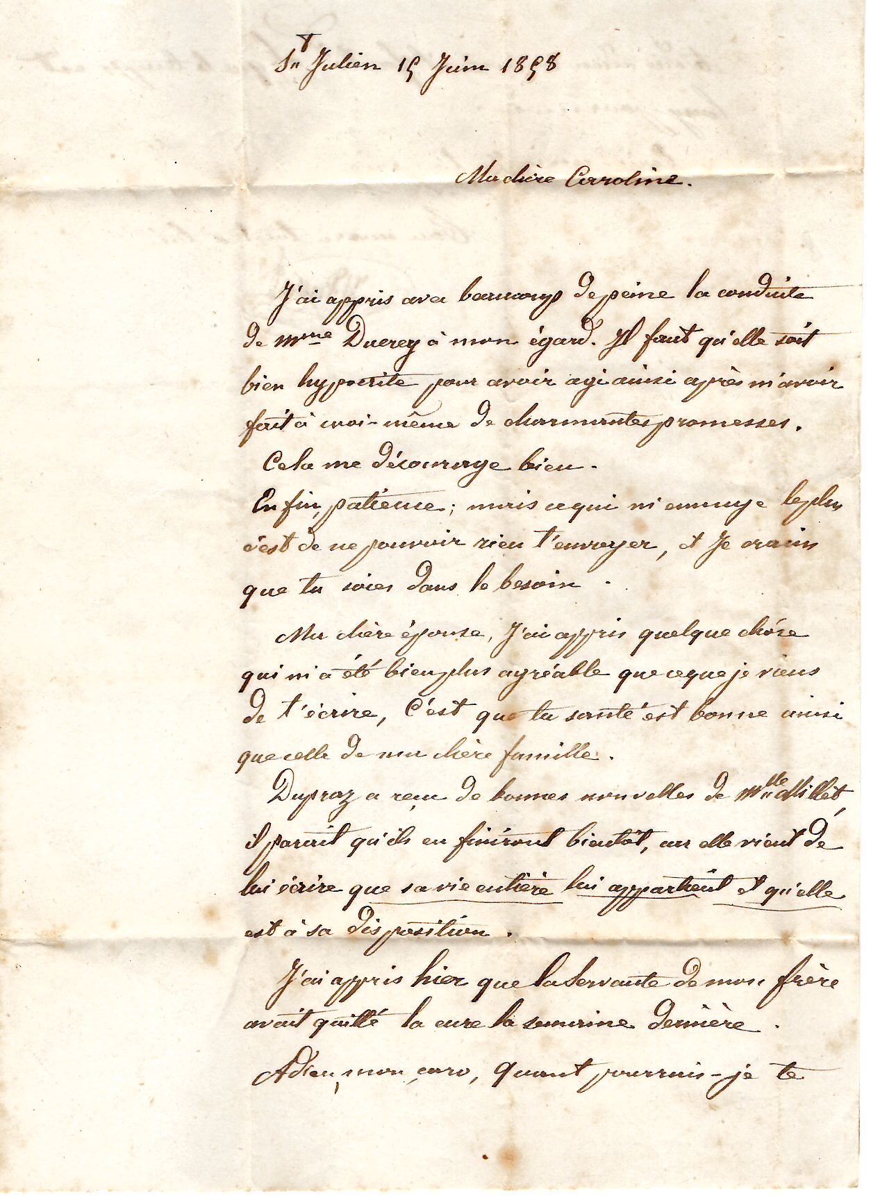 2 SARDE 20C BELLES MARGES LETTRE S. JULIEN 15 JUIN 1858 POUR BONNEVILLE