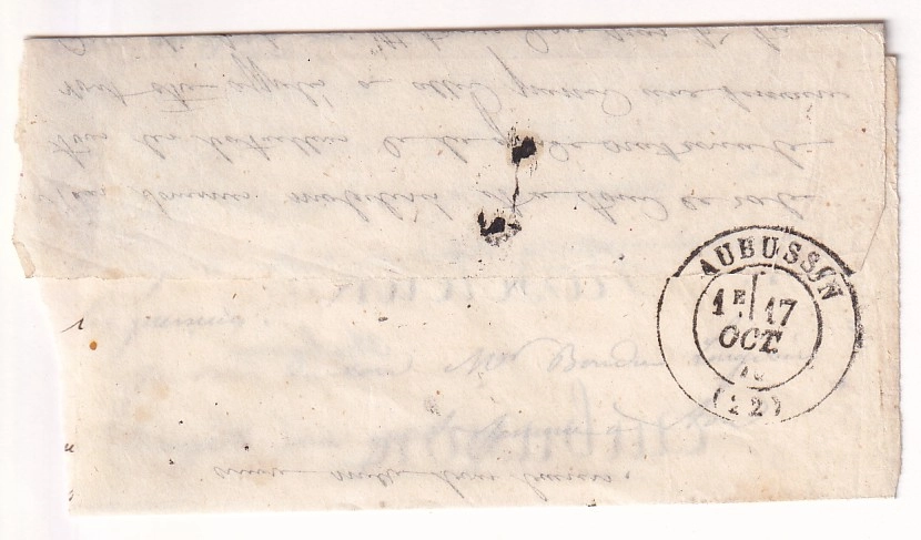 1 N°29 PARIS 11.10.1870 BALLON MONTE LE GODEFROY CAVAIGNAC LETTRE DE ALFRED ROSELEUR A SA FEMME AUBUSSON CREUSE ARRIVE 17.10.1870