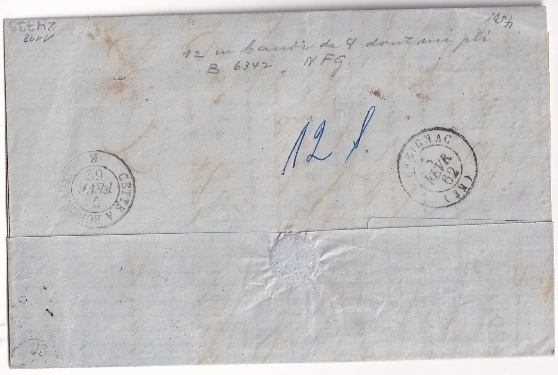 2 N°12 BANDE DE 4 PC 1826 LA MAGISTERE TARN ET GARONNE POUR PREIGNAC GIRONDE