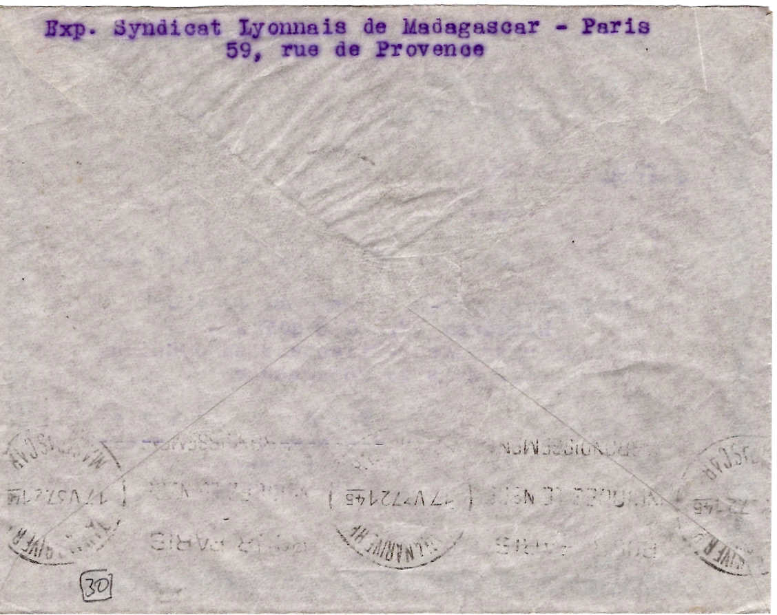 1 N° 334X3 1FR50 CHAMONIX LETTRE AVION PARIS 1937 POUR MADAGASCAR AU TARIF