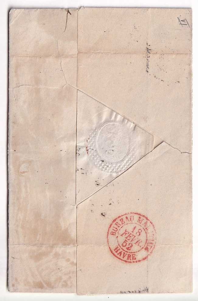 1 N°1 + N°4 PAIRE PARIS GRILLE SANS FIN TARIF DES BATIMENTS DE COMMERCE POUR PHILADELPHIE USA 10 FEVRIER 1852