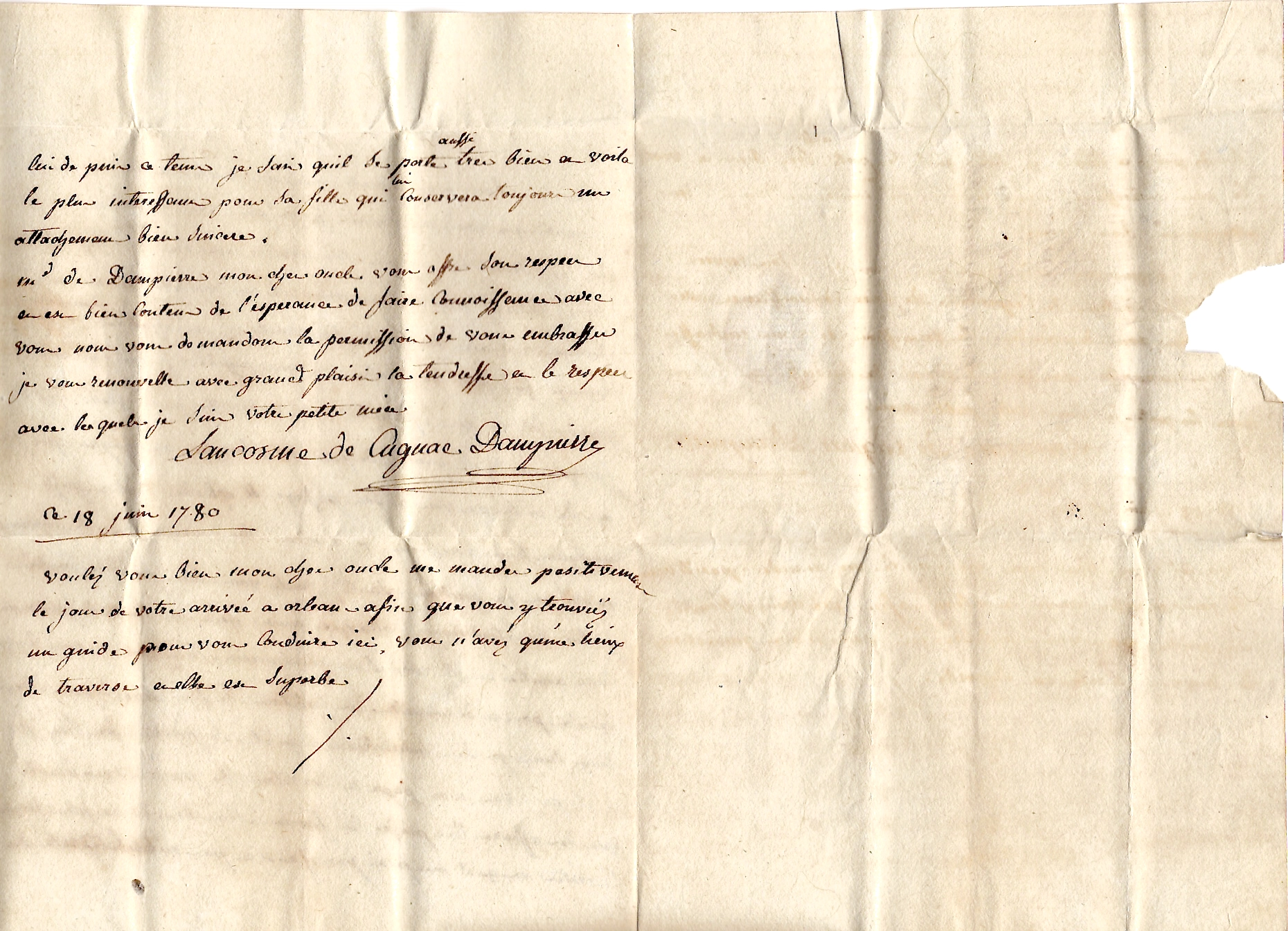 3 LOIRET MARQUE MEUNG 1780 LETTRE POUR PARIS COTE 800€