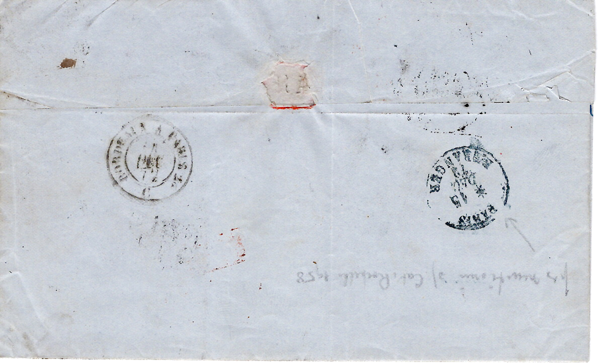 1 N° 60 BANDE DE 4 LETTRE GC BORDEAUX 1872 POUR CARACAS VENEZUELA