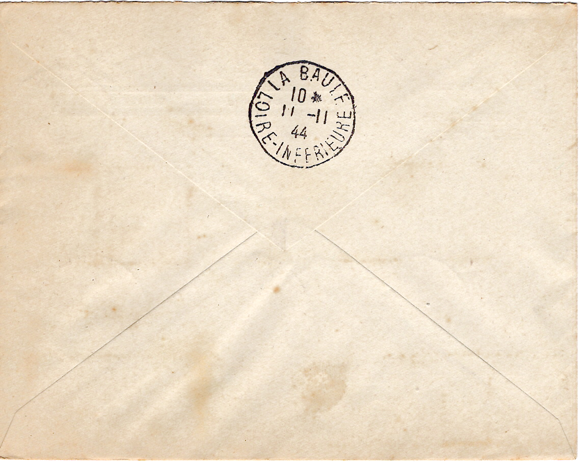 1 PETAIN 70X5+1FR LETTRE REC LA BAULE 10.11.1944 POCHE ST NAZAIRE