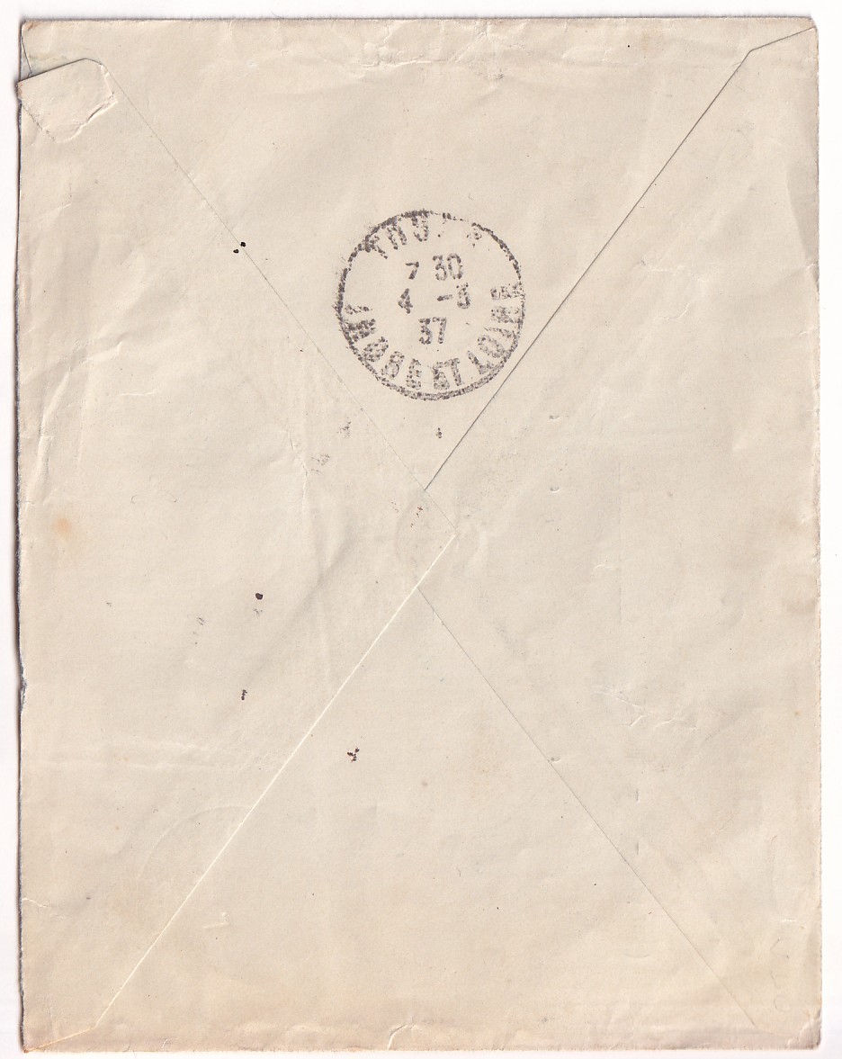 1 PA N°12 PARIS 1937 LETTRE EXPRES POUR TOURS AU TARIF