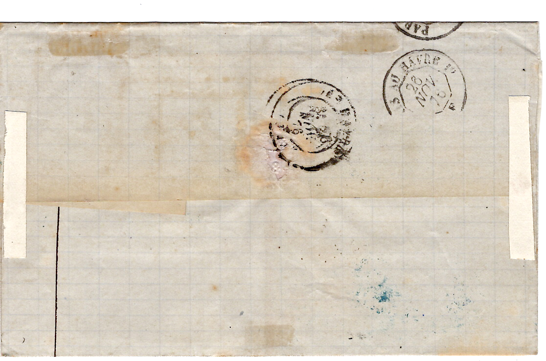 1 COLONIES CERES 5X3+25C LOSANGE MQE MARTINIQUE 10 NOV 1876 LETTRE