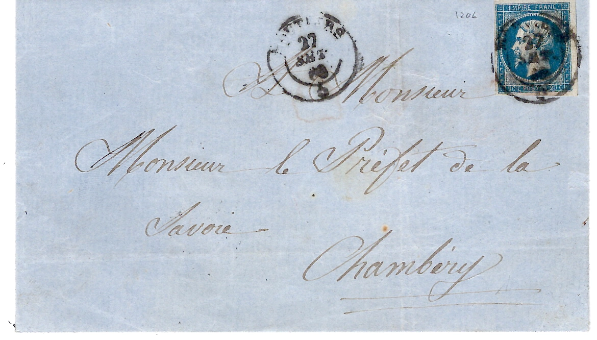 1 N° 14 CACHET SARDE MOUTIERS 27 SET 1860 LETTRE POUR CHAMBERY CACHET FRANCAIS DERNIER JOUR RARE