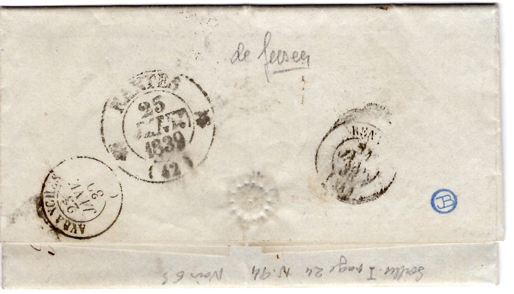 1 JERSEY LETTRE + GRANVILLE 1839 POUR NANTES + PAYS OUTREMER