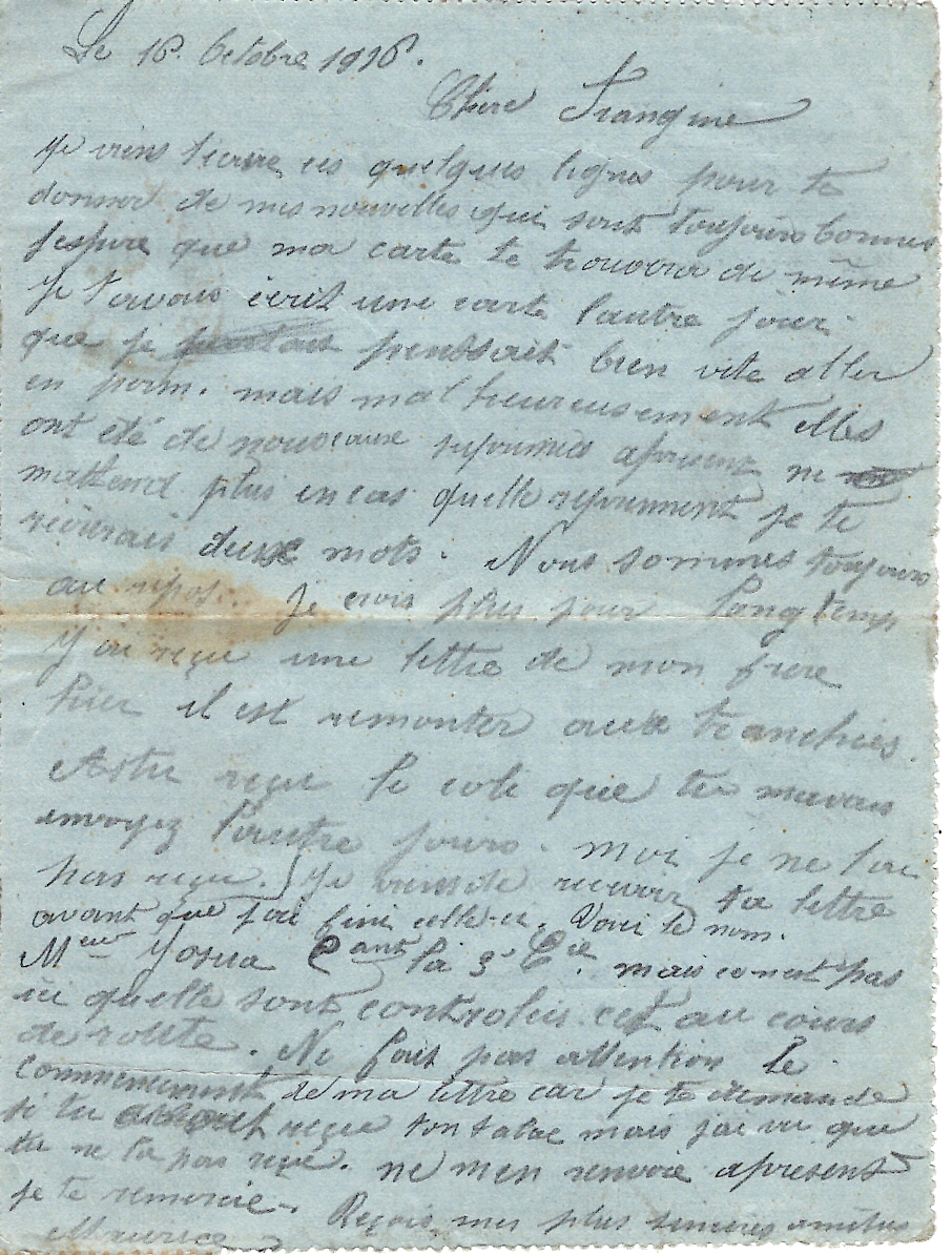 1 SEMEUSE 25C N°140 SEUL CARTE LETTRE OBL GENEVE EN ARRIVEE 1916 + CENSURE 413