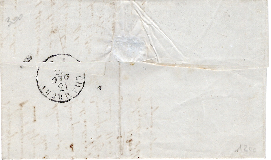1 SARDE 20C EFFLEURE LETTRE CHATELARD 1858 POUR CHAMBERY SAVOIE