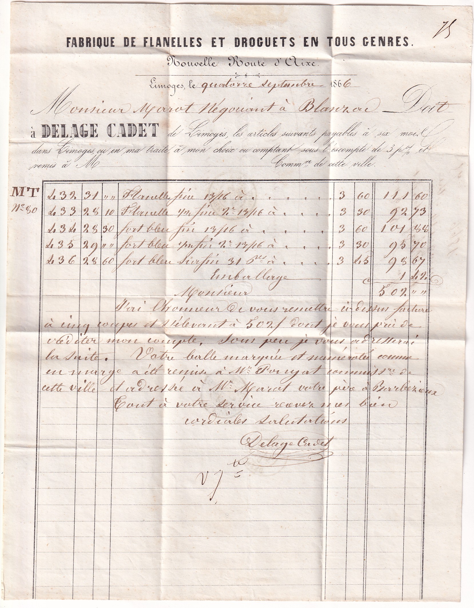 2 N°22 GC 2049 LIMOGES BOITE MOBILE HAUTE VIENNE 1866 POUR BLANZAC CHARENTE