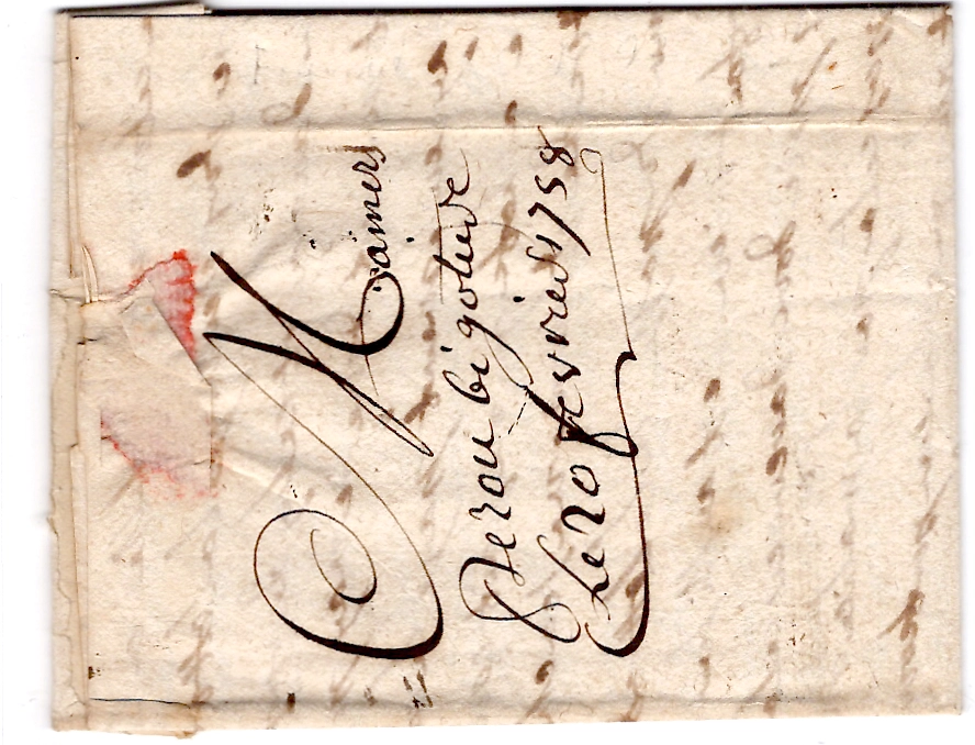 1 SARTHE DE MAMERS A SEC LENAIN N°4 1758 LETTRE POUR COGNAC COTE 600€