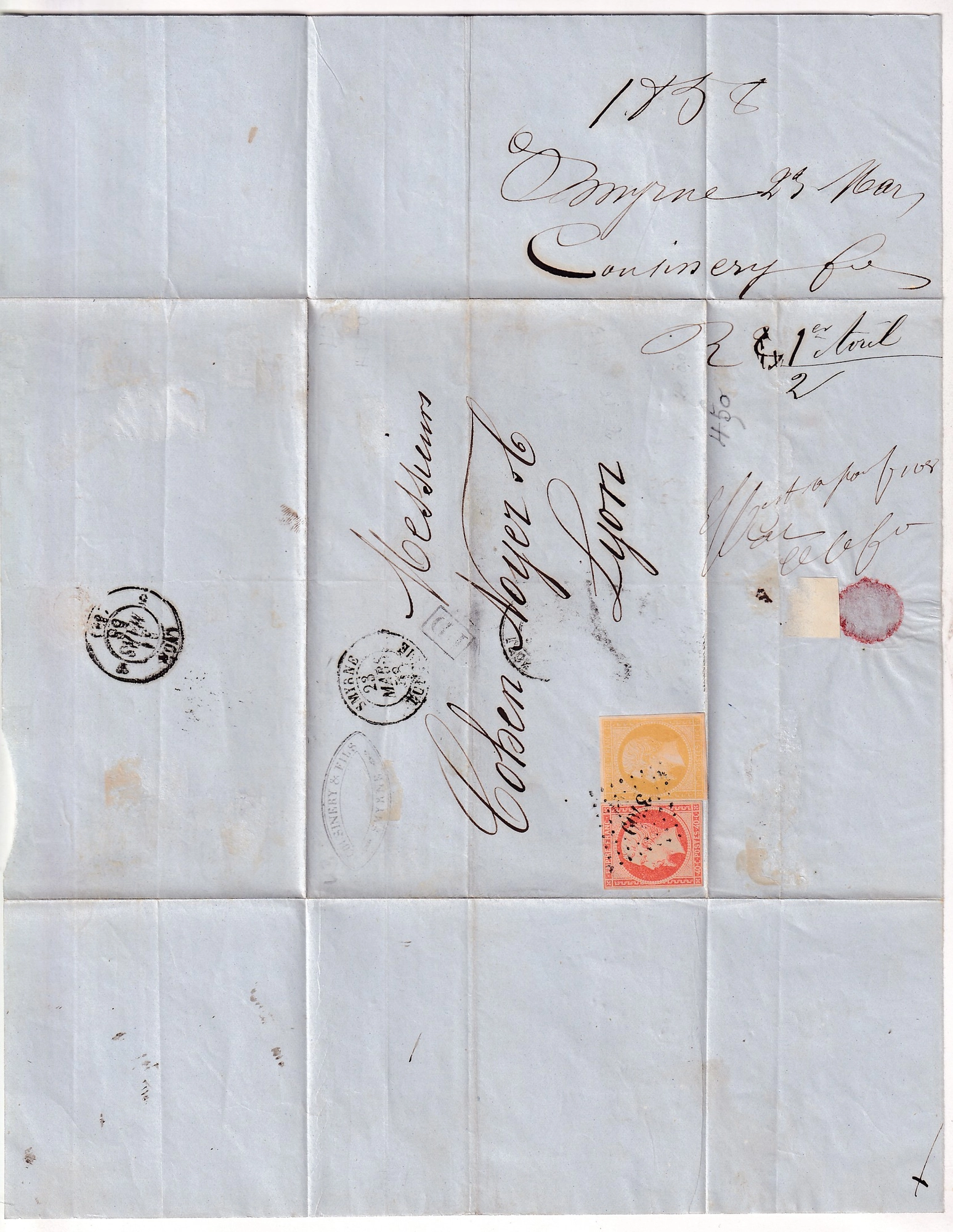 2 N°13 JAUNE CITRON + 16 PC 3709 SMYRNE TURQUIE TURKEY POUR LYON RHONE BFE