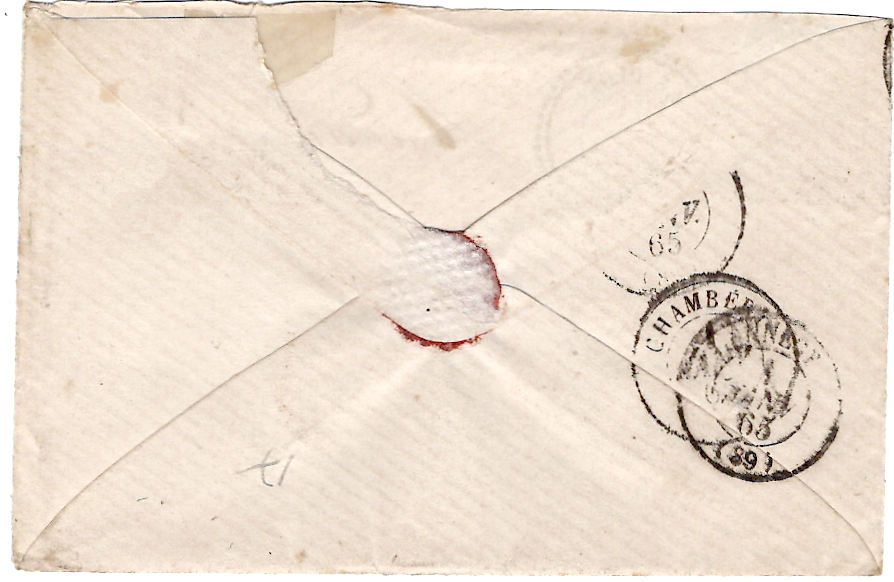 1 N° 22 GC 2897 TYPE LE PLOT 31 DEC 1864 (89) LETTRE HAUTE SAVOIE