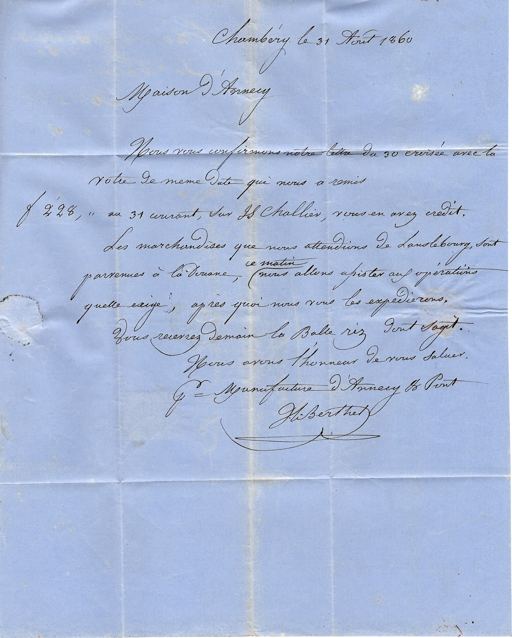 2 N° 14 GRILLE ROMBI CACHET SARDE CHAMBERY 31 OUT 1860 LETTRE POUR ANNECY
