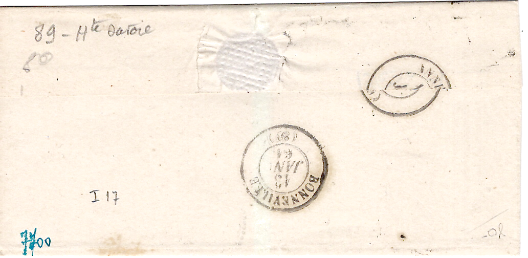 1 FRANCE N° 14 PC 4255 TYPE 22 BOEGE 13 JANV 1861 LETTRE BELLE FRAPPE