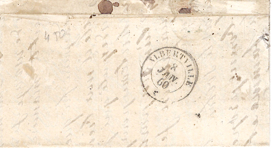 1 SARDE 20C LETTRE UGINE 8. JAN 1860 POUR BEAUFORT SAVOIE + CERTIFICAT