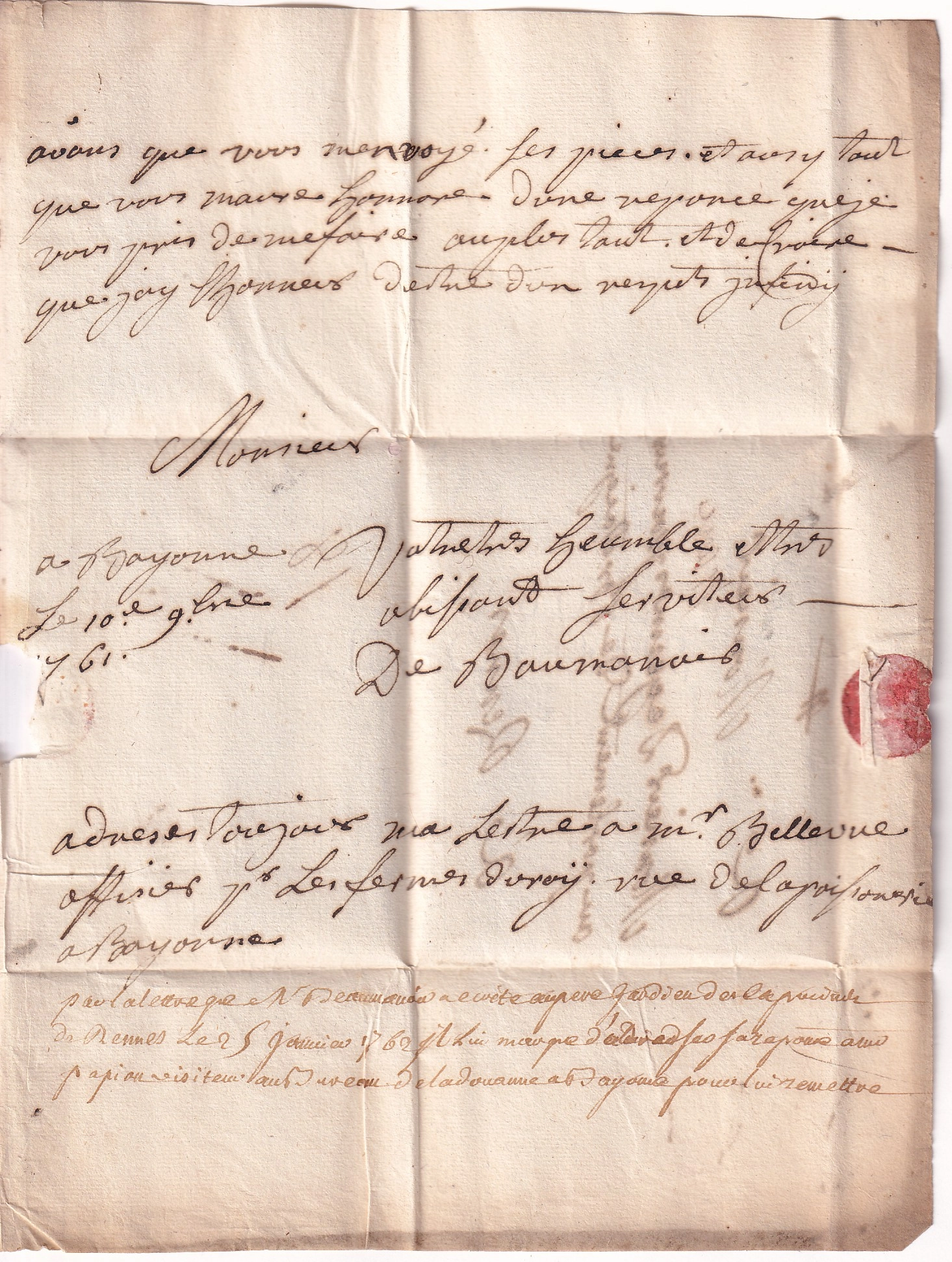 4 MARQUE FRANC PP DE BAYONNE BASSES PYRENEES 1762 LENAIN N°8 INDICE 18 POUR RENNES ILLE ET VILAINE