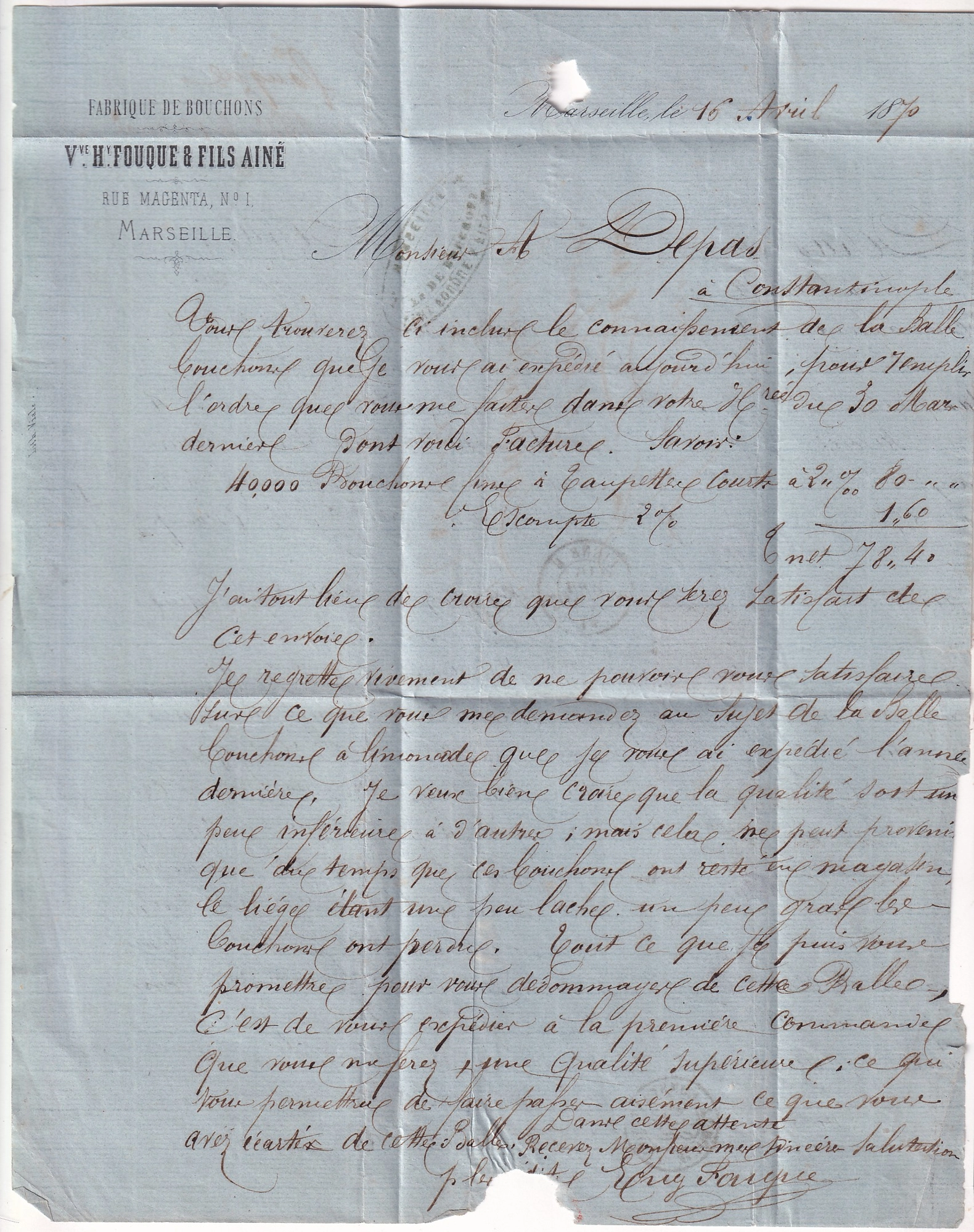 2 N°31 OBLITERATION ANCRE LIGNE U PAQ FR N°1 DEPART MARSEILLE POUR CONSTANTINOLE TURQUIE TURKEY