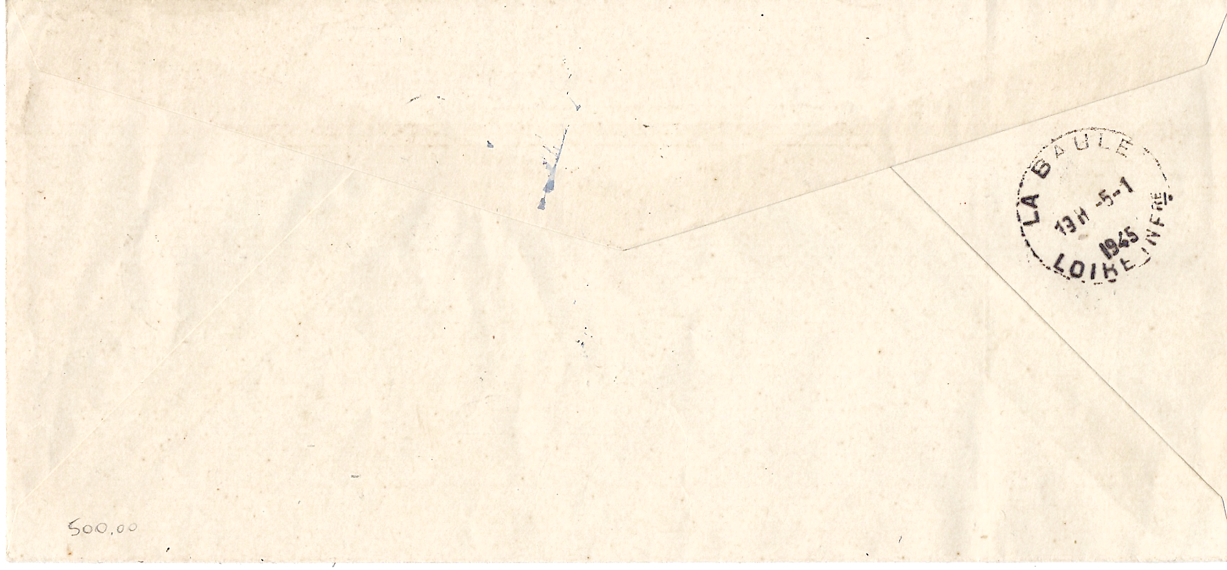 1 PETAIN 4FR+60C LETTRE REC LA BAULE 4.1.1945 ILOT ST NAZAIRE POCHE