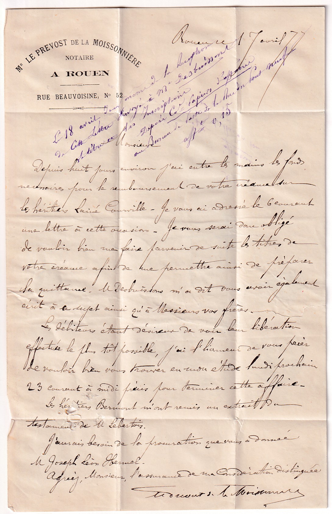 2 N°75 + 76 X2 ROUEN SEINE INFERIEURE 17 AVRIL 1877 POUR PARIS