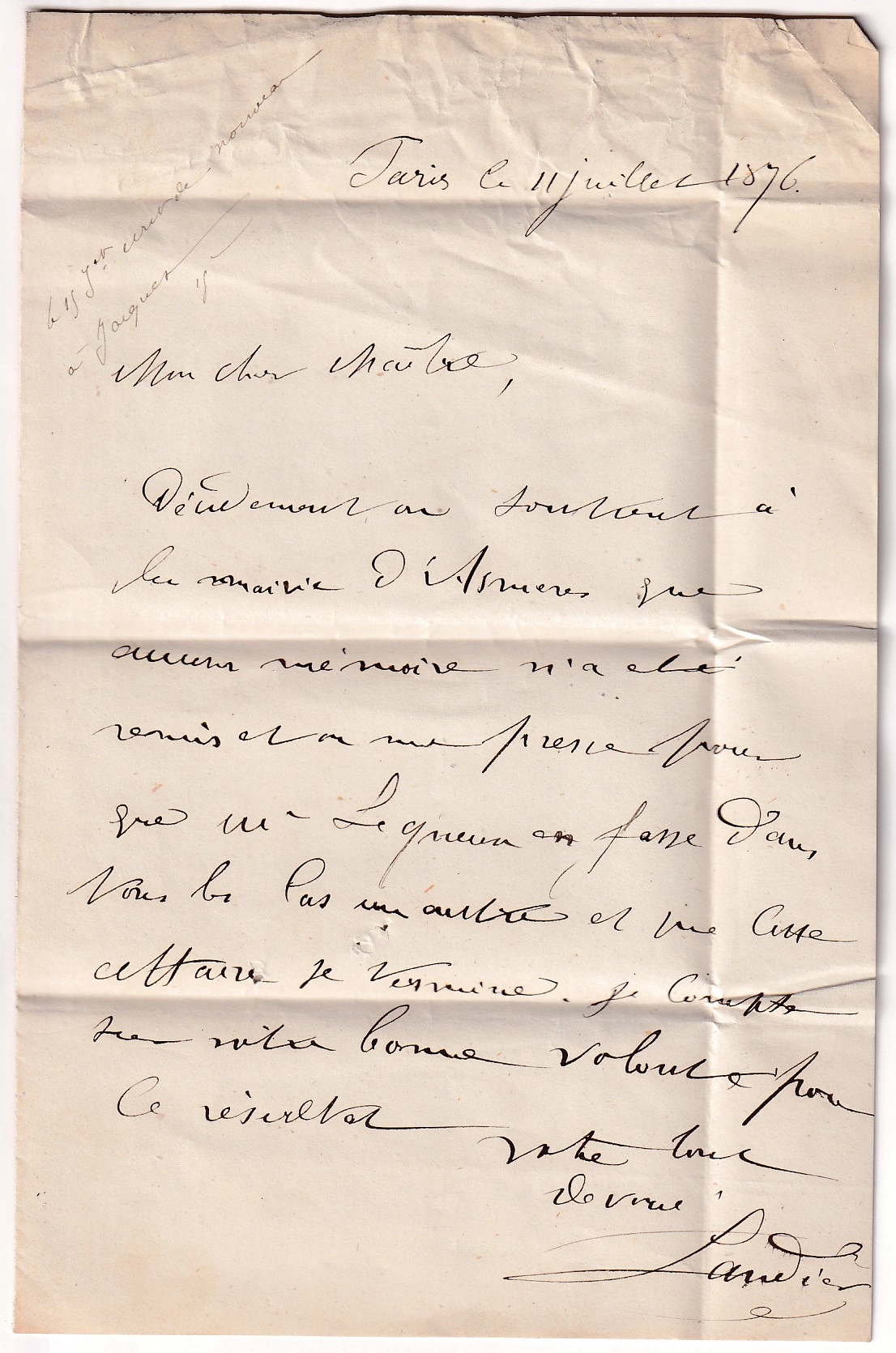 2 PARIS CACHET TAXE 25C QUAI DES ORFEVRES 1876 POUR PARIS POTHION 2556