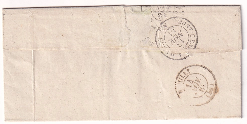 1 N°14 PC 4251 YENNE SAVOIE POUR RUMILLY 13 NOV 1861