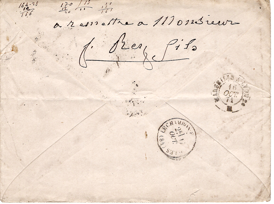 1 N°60  GC 2240  MARSEILLE 16 OCT 1871 LETTRE ENTETE AGENCE METALLURGIE BASSIN LOIRE