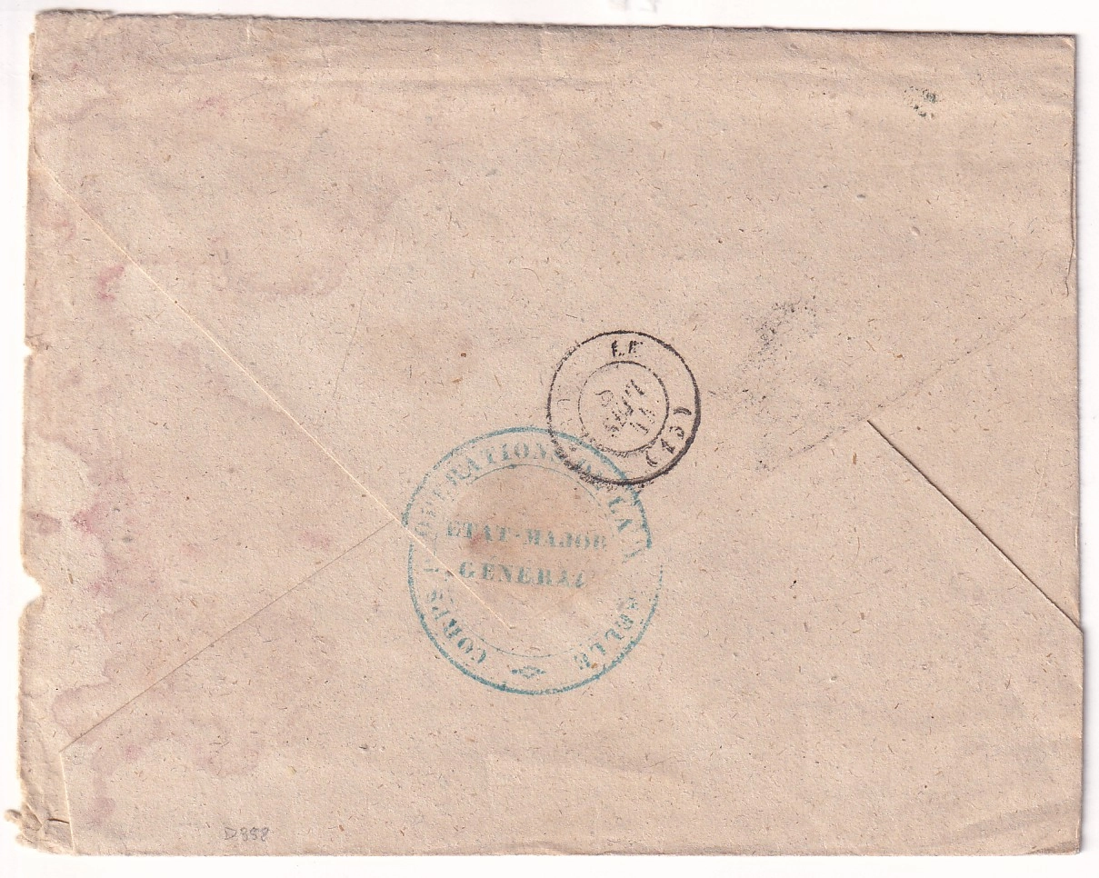 1 CAD TYPE 15 METZ MOSELLE 1844 + CAD CORPS OPERATION DE LA MOSELLE SUR LETTRE ENTETE ETAT MAJOR DE BUCHY PUR TROUVILLE MOSELLE