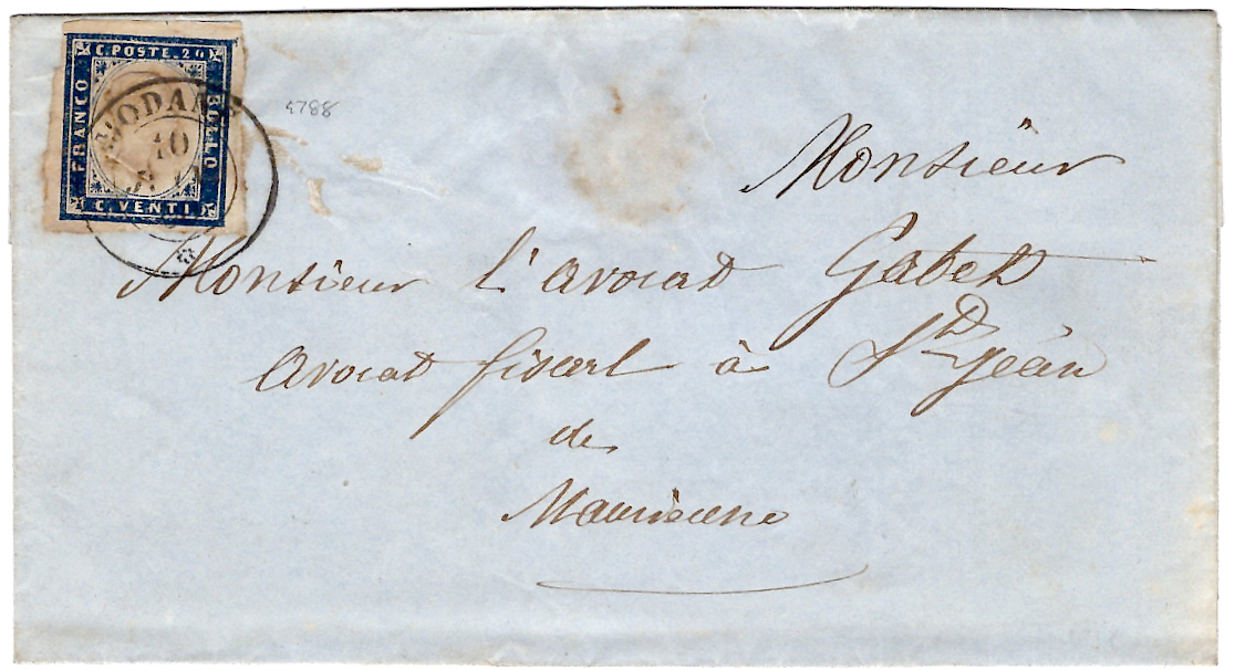 1 SARDE 20C LETTRE MODANE 10 JUIN 1860 LETTRE POUR ST JEAN ARRIVEE 13 JUIN ET 14 JUIN RARE