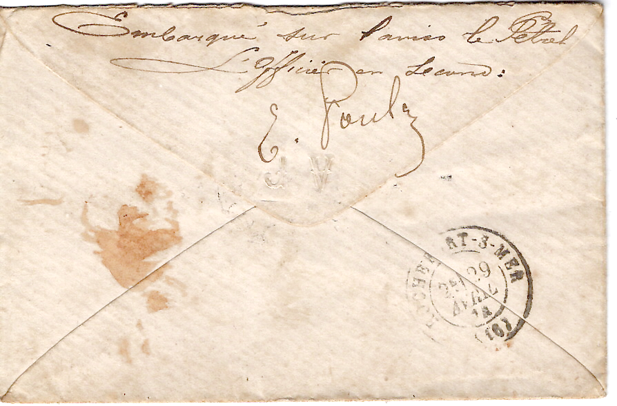 1 COLONIES CERES 5C BANDE DE 5 LOSANGE ANCRE 1874 LETTRE MME VIAUD LOTI VARIETE CADRE BRISE
