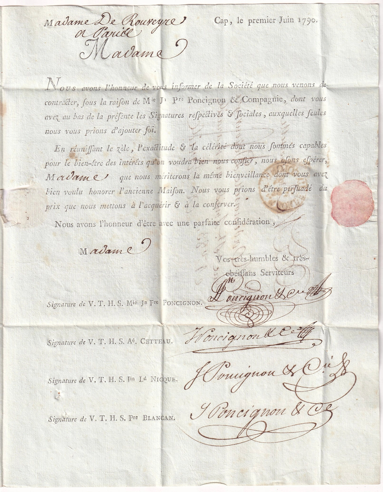2 MARQUE BORDEAUX COLONIES RONDE FLEURS DE LYS DE CAP ST DOMINGUE HAITI 1790 POUR PARIS