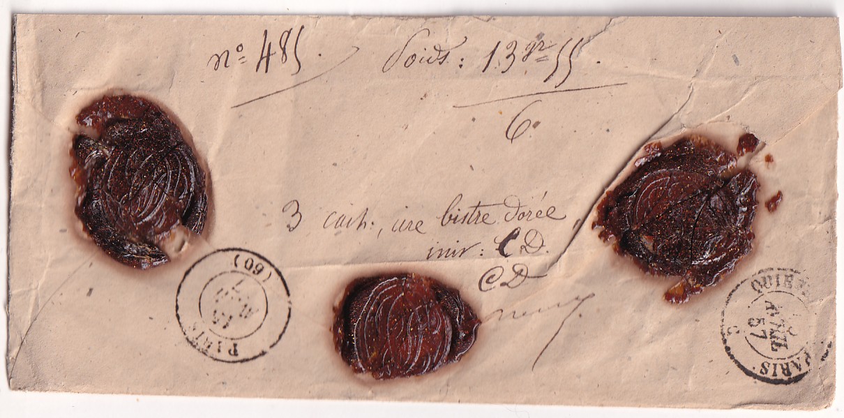 1 N°14 + 16 PC 1 ABBEVILLE SOMME LETTRE CHARGE POUR PARIS 1857 DOUBLE PORT PODS 13GR55