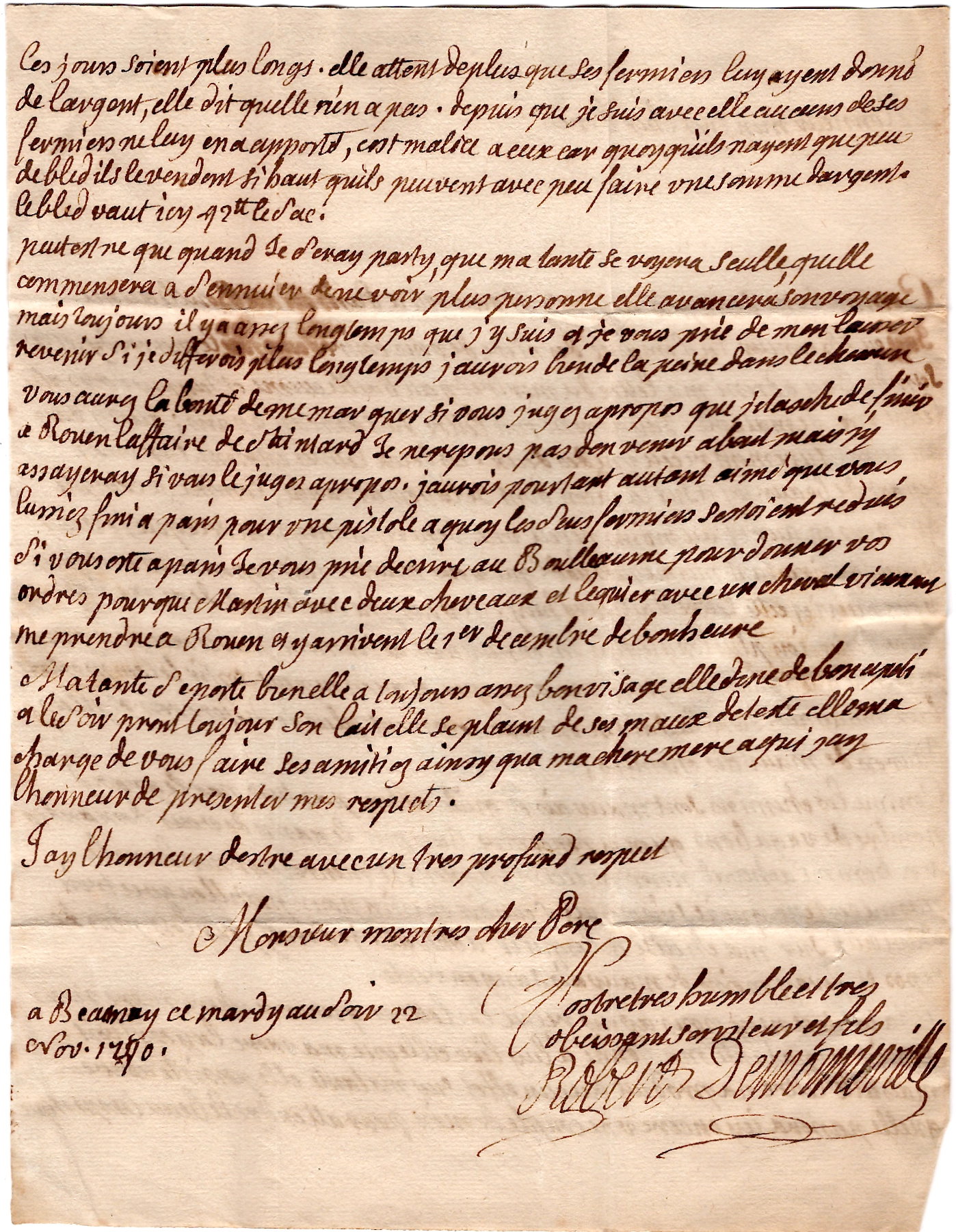 3 SEINE INFERIEURE BELLEMARE MANUSCRITE 1740 LETTRE MENTION POTHION 2 PIECE VUE SIGNE POTHION