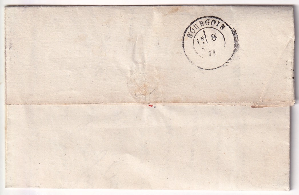 1 N°25 37 41B SIGNE CALVES GC 2145 LYON RHONE 7 SEPTEMBRE 1871 POUR BOURGOIN ISERE