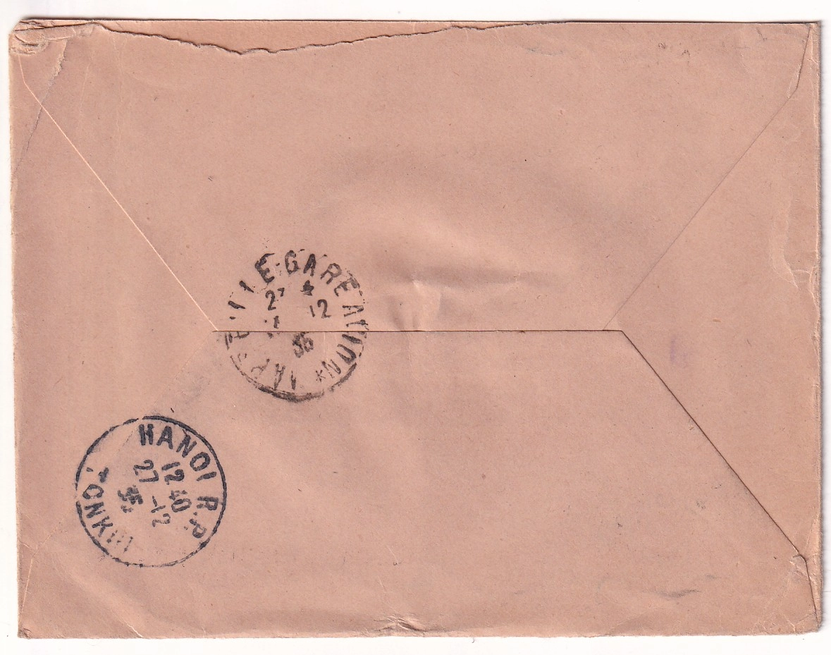 1 N°262B DENTELE 11 PONT DU GARD PERFORE CNE RECOMMANDE PAR AVION PARIS POUR HANOI TONKIN RARE