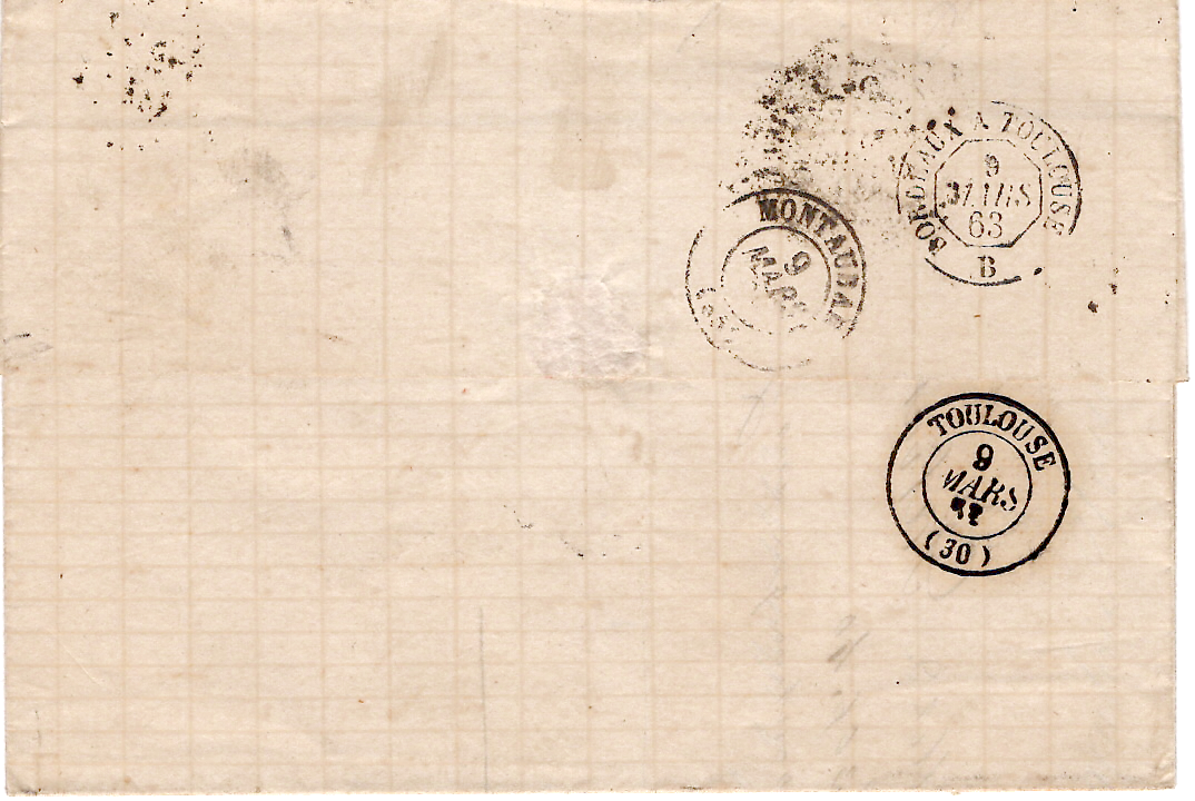 1 N° 22 PC GC 345 LA BASTIDE ST PIERRE 9 MARS 1863 LETTRE TARN ET GARONNE