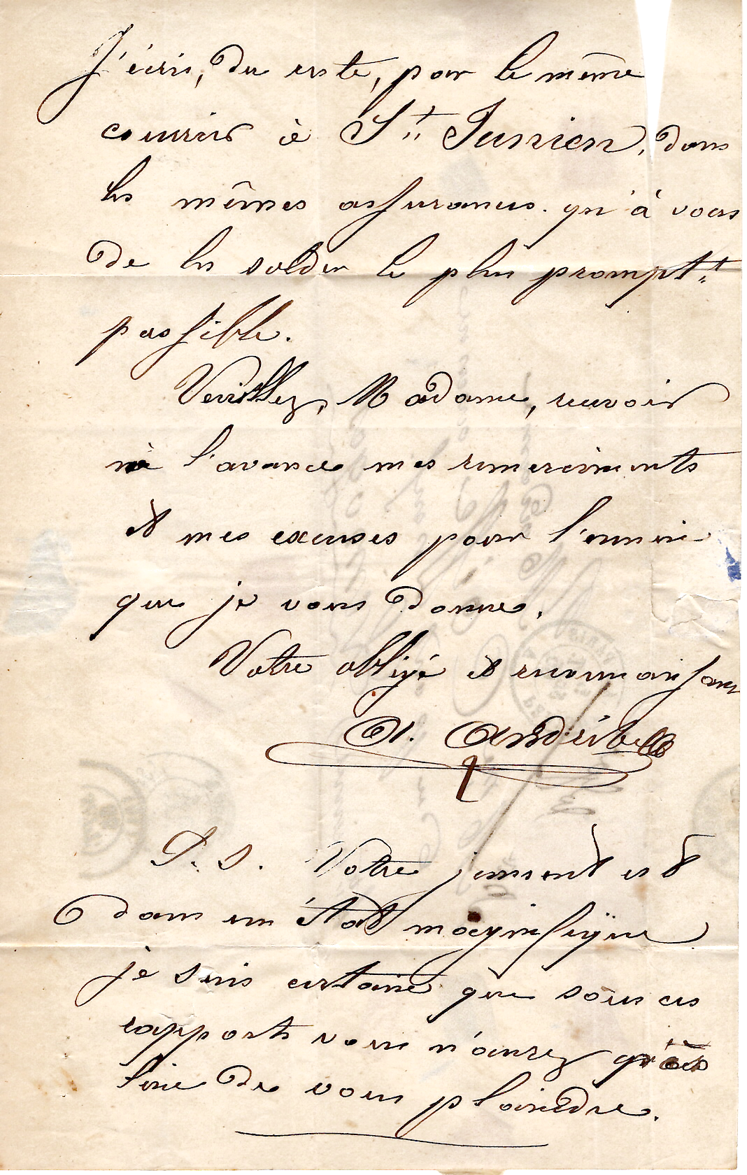 2 N° 21 LOSANGE BP AMBULANT PERIGUEUX A PARIS A 1865+ MENTION BOITE DE LA GARE POSTEE A ST JUNIEN HAUTE VIENNE