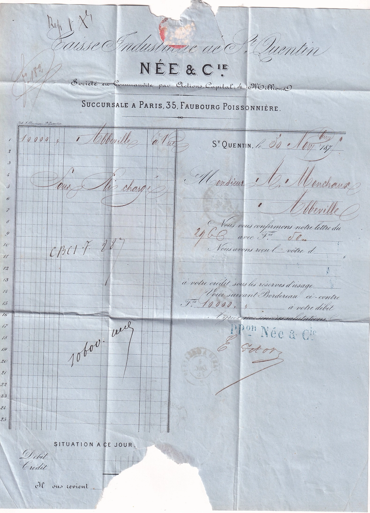 2 N°38 58 60 TRICOLORE PC DU GC 3827 ST QUENTIN AISNE RECOMMANDE POUR ABBEVILLE SOMME