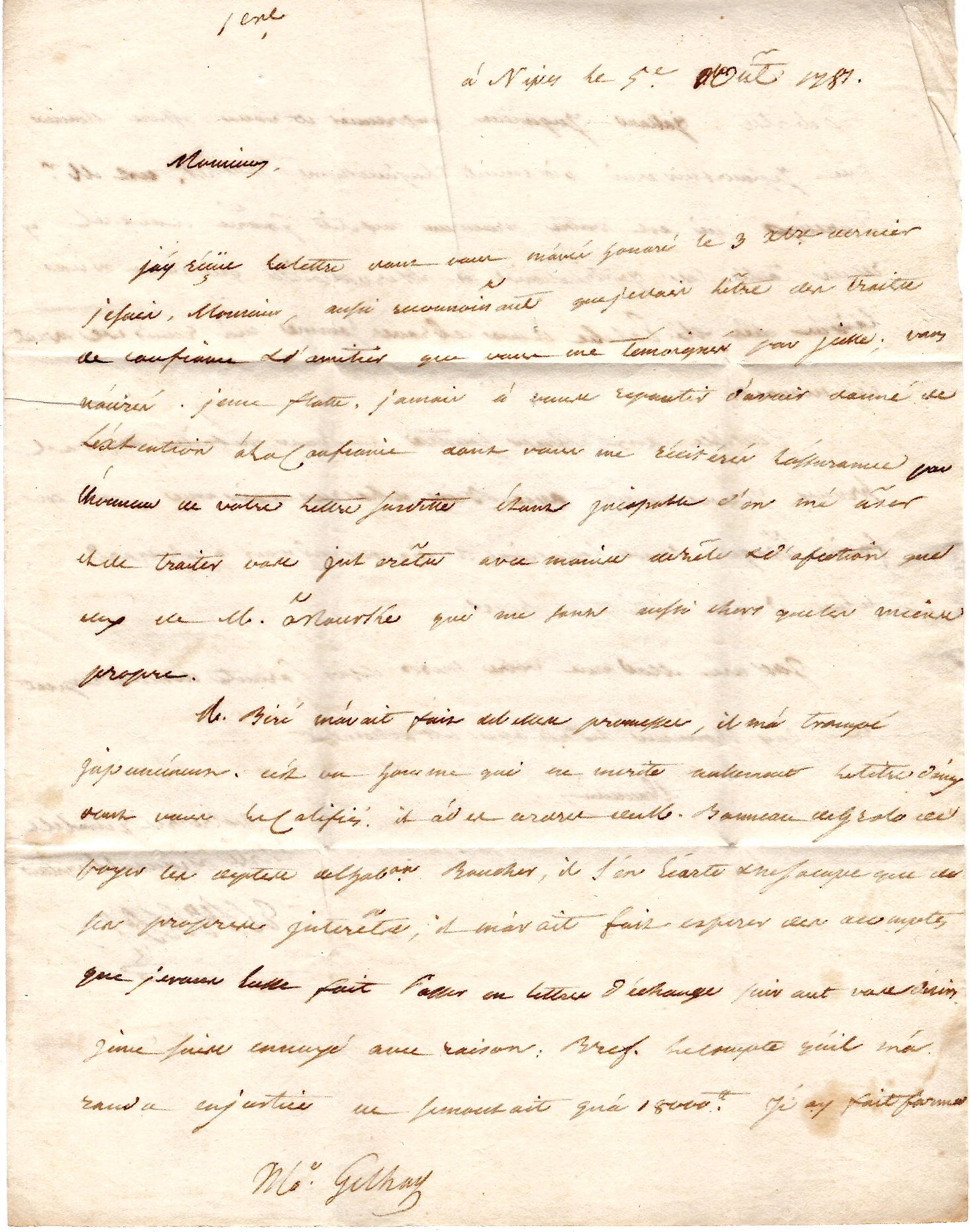 2 CHARENTE INFERIEURE MARQUE COL N PAR LA ROCHELLE 1781 POUR BLOIS DANS TEXTE MENTION JACMEL