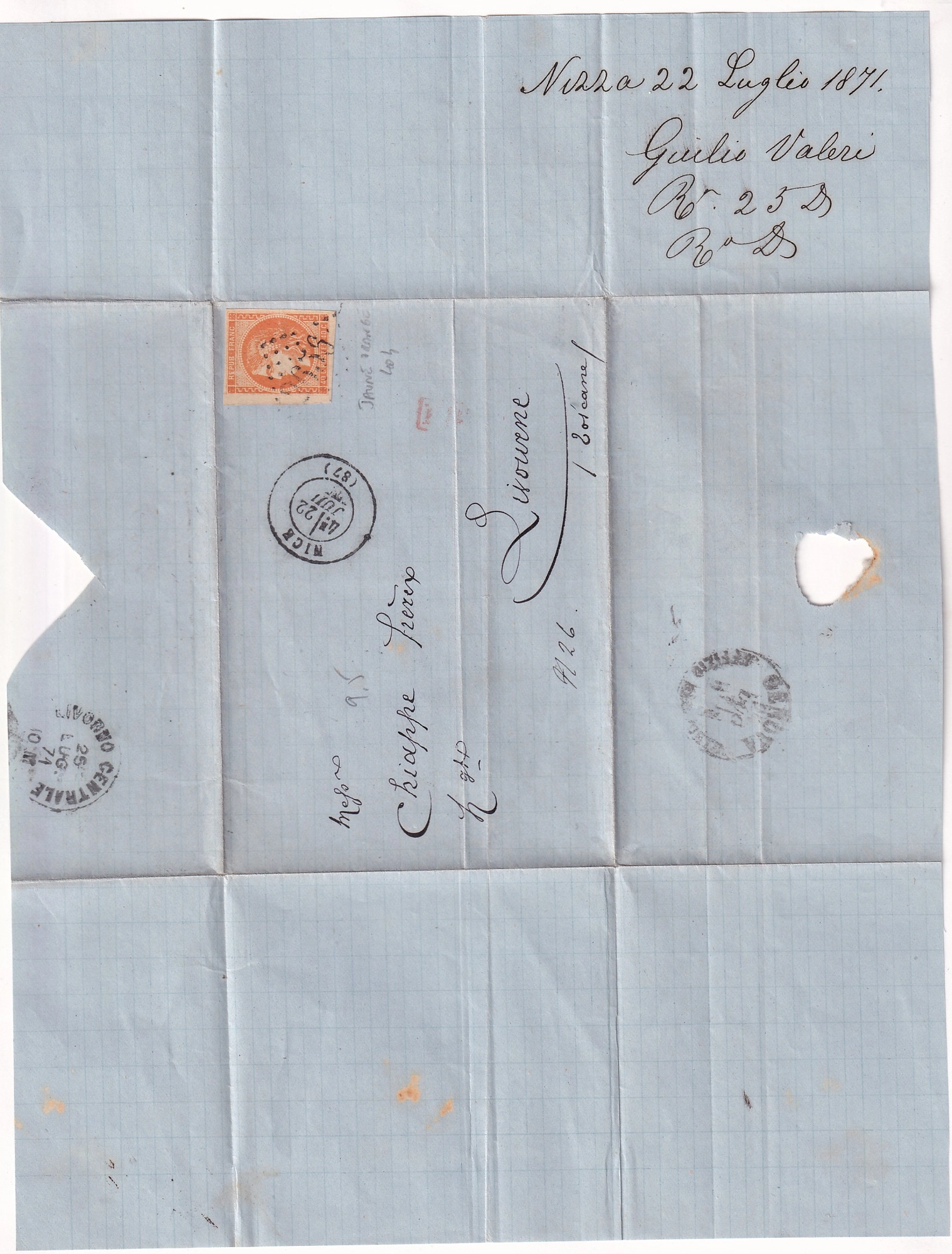 2 N°48h JAUNE ORANGE BDF GC 2656 NICE ALPES MARITIMES POUR LIVOURNE ITALIE ITALIA