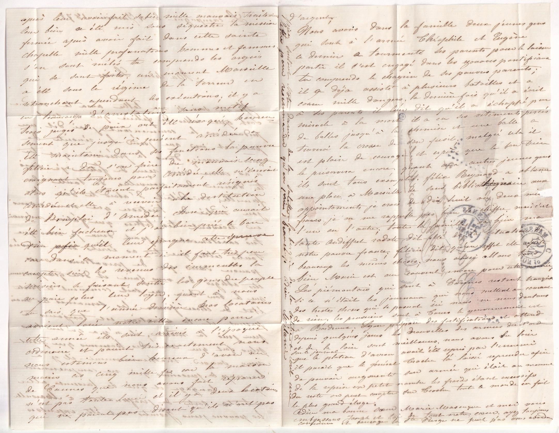 3 BOULE LE MOULINS N°32 + 45 G 720 CANNES ALPES MARITIMES 5 JANVIER 1871 POUR PARIS SANS CACHET ARRIVE