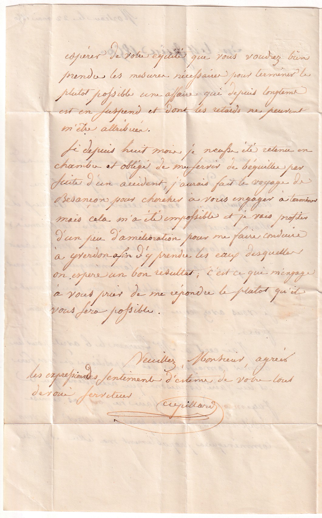 4 N°3 GRILLE CAD TYPE 14 MORTEAU DOUBS 25 MAI 1850 POUR BESANCON DOUBS