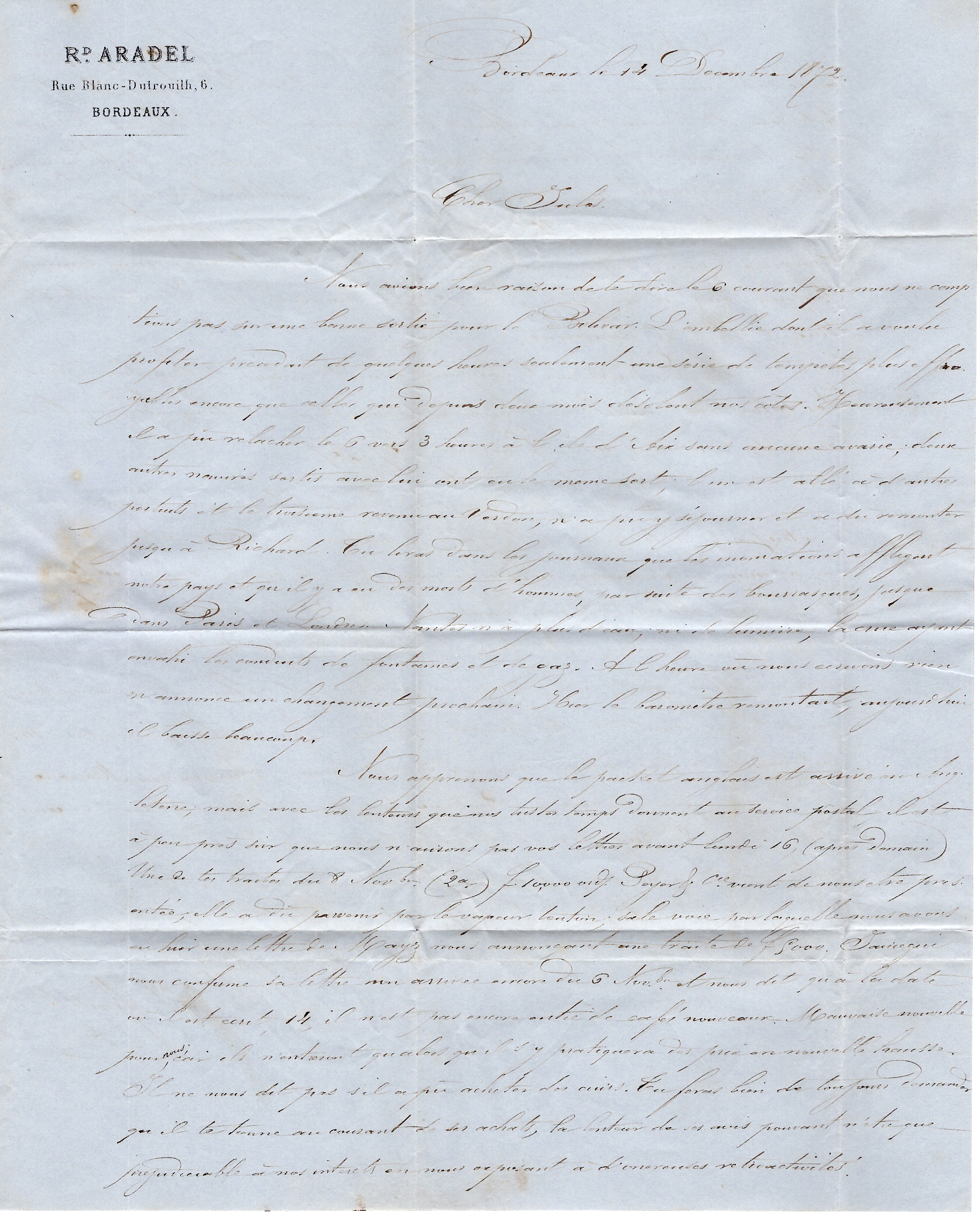 2 N° 60 BANDE DE 4 LETTRE GC BORDEAUX 1872 POUR CARACAS VENEZUELA