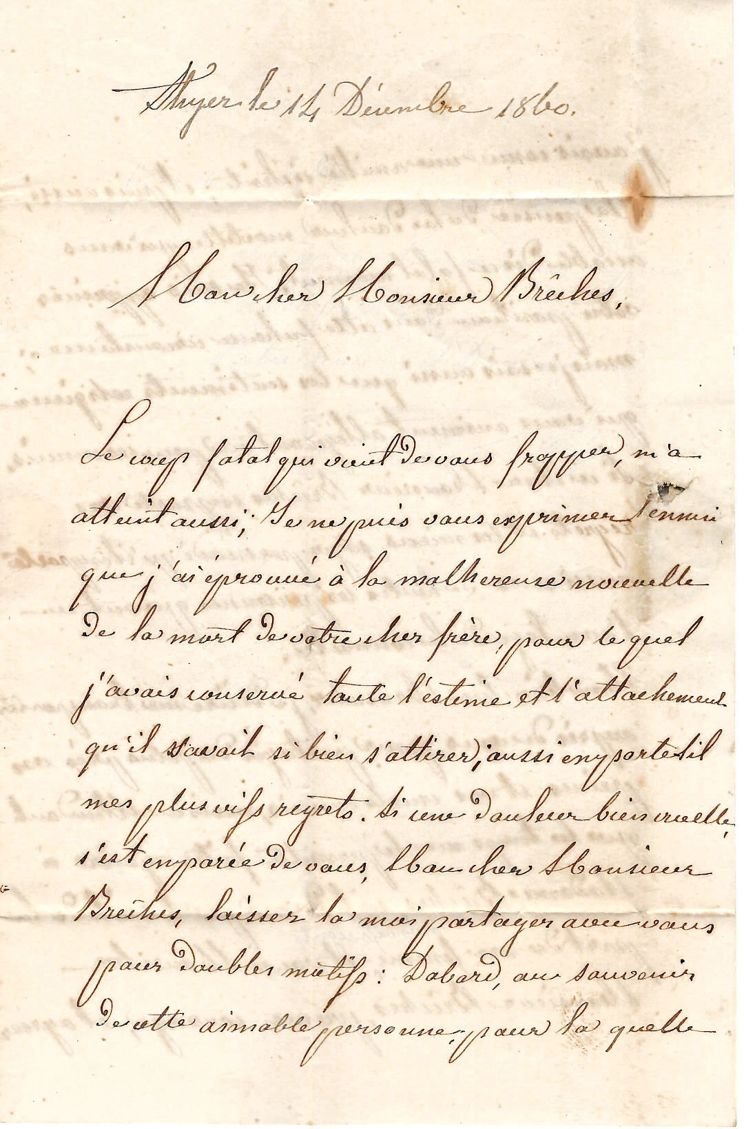 2 N° 14 PC 4211 TYPE 15C CLUSES 14 DEC 1860 LETTRE ECRITE THYEZ POUR MEGEVE HAUTE SAVOIE