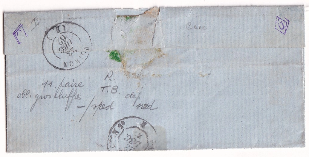 1 N°11 GC 2659 PAIRE NIMES GARD TAXE MANUSRITE 0.28 POUR VOIRON ISERE