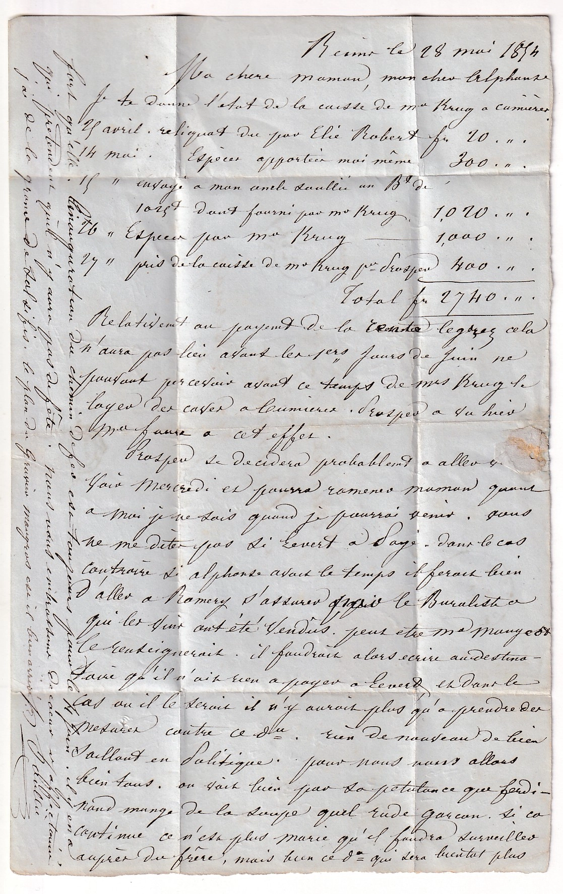 2 N°15 TTB PC 2642 REIMS MARNE POUR CUMIERES 26 MAI 1854